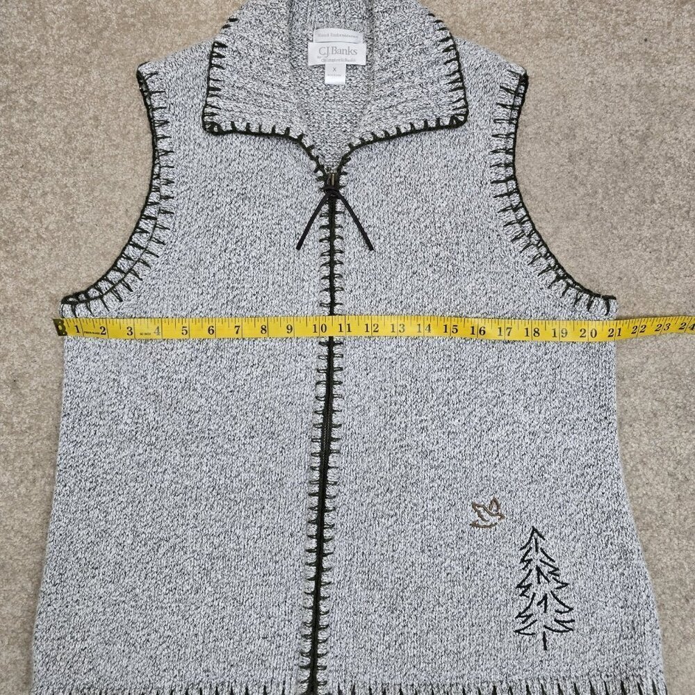 VTG CJ Banks Two Sided Hand Embroidered Sweater Vest X (14W) Woodland Lodge Tree - Picture 9 of 11